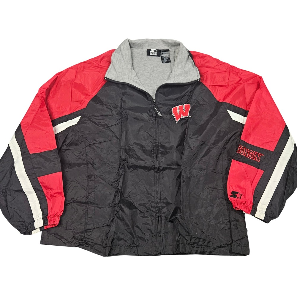 Wisconsin Badgers Jacket Starter Large Red Black Lined University Vintage 1990s